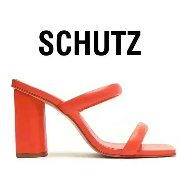 NWT SCHUTZ Ully Nappa Leather Double Straps Heeled Sandal - Picture 1 of 16